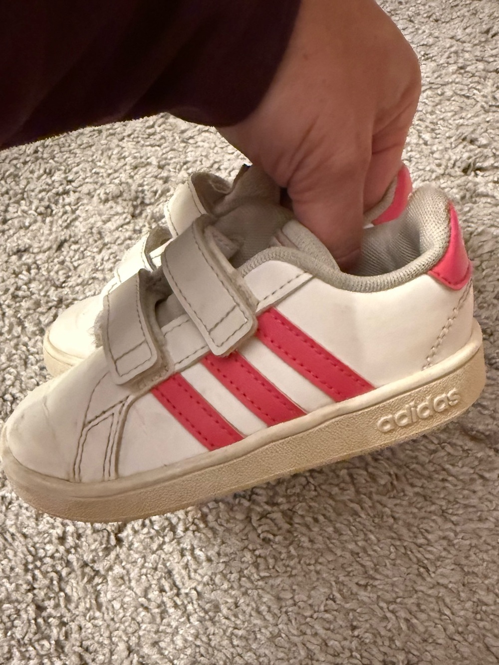 Adidas Grand Court White & Pink Velcro Sneakers